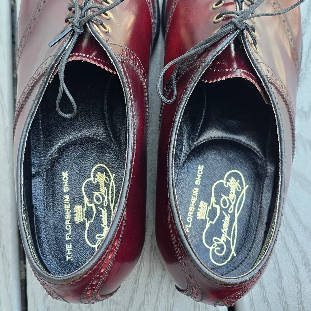 Florsheim Imperial Leather Oxford brogue Cap Toe dress Shoes Burgundy, Size 11 - Picture 6 of 9